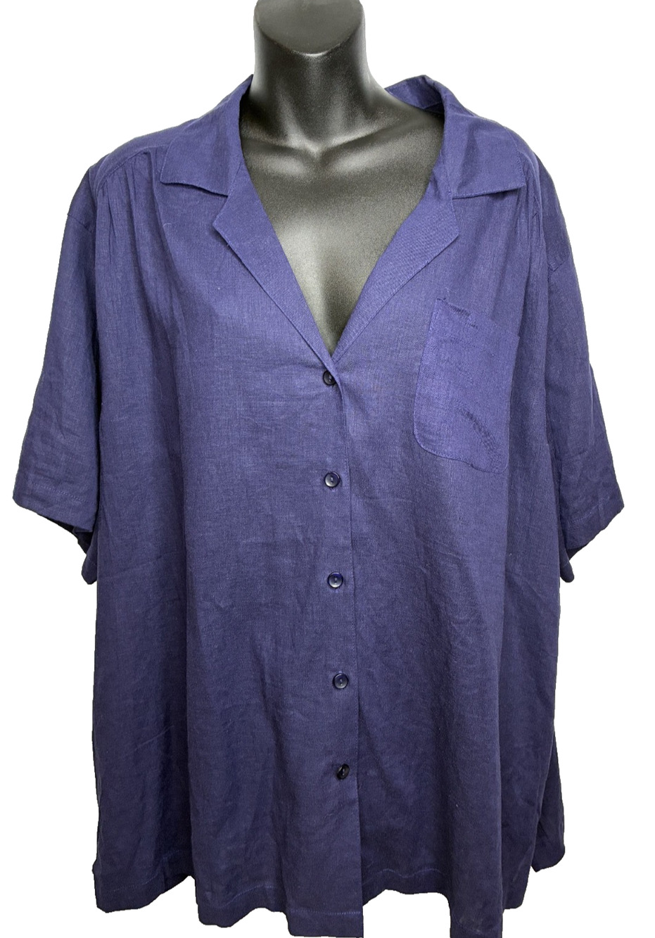 C.D. Daniels Women's 2x Short Sleeve Button-down Linen Rayon Blouse